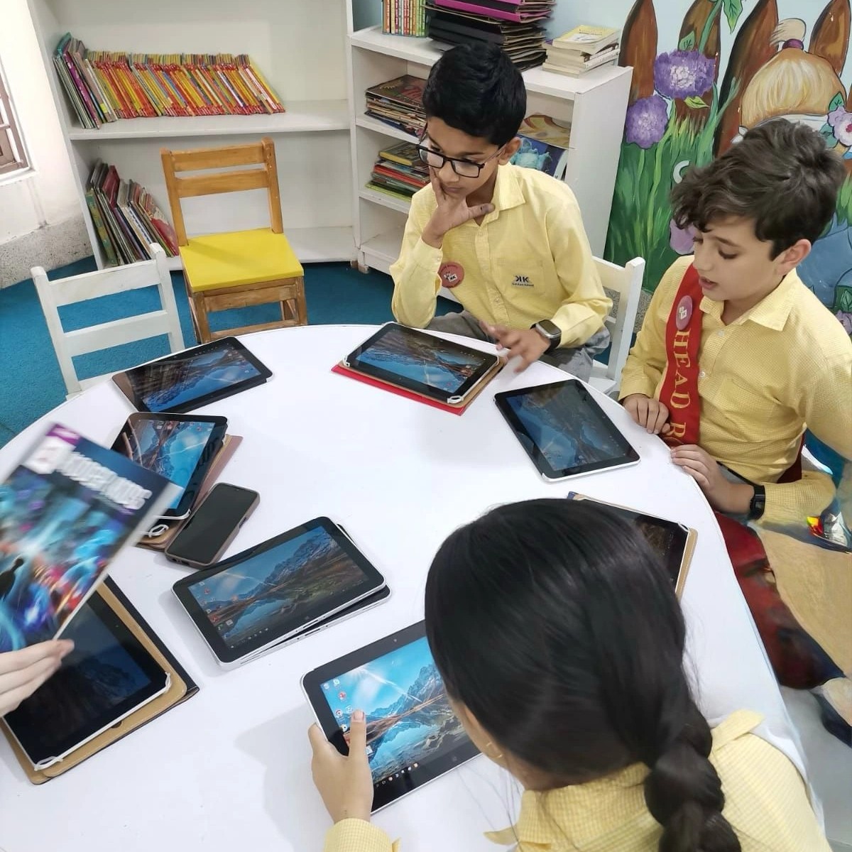 A student programming a robot